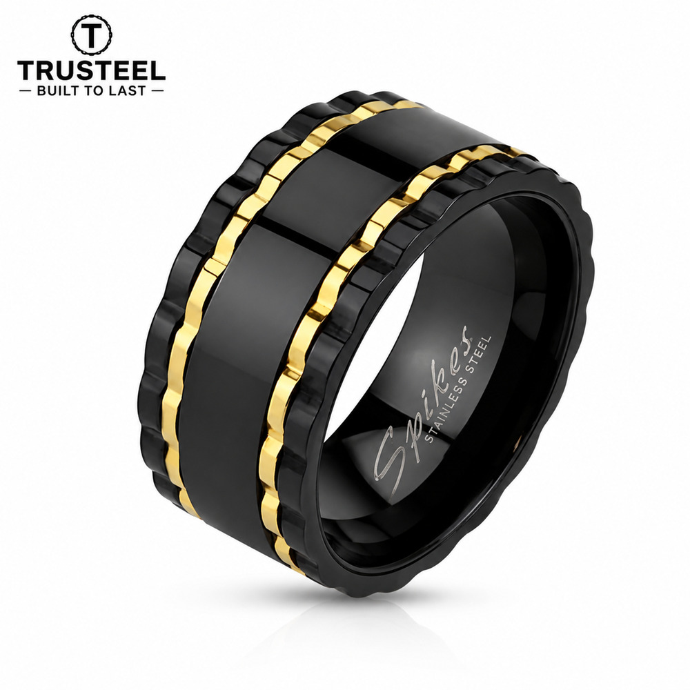 Men’s 316L Stainless Steel Ring Spinning Band Comfort Fit Black gold Size 13